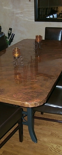 Custom table with patinized copper top